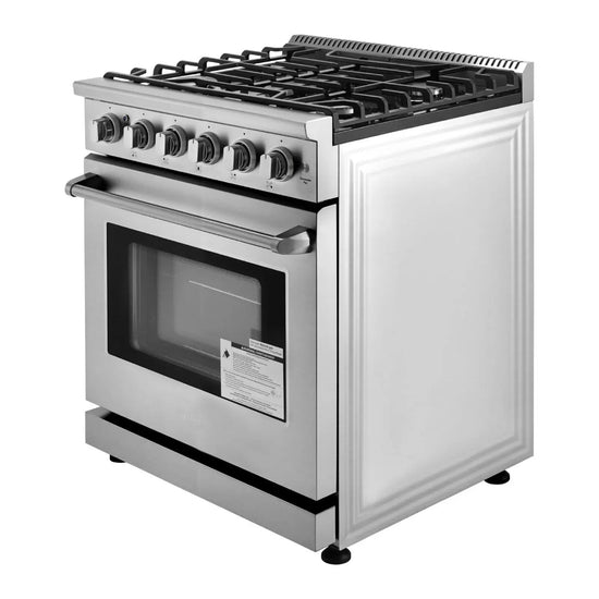 Freestanding 30-Inch Stainless Steel Gas Range Oven 5 Sealed Cooktop Burners Easy Reach Racks Storage Drawer 4.8 Cu. Ft.