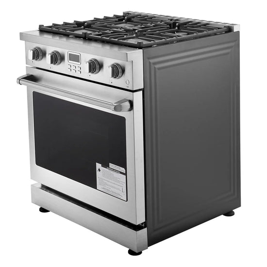 Freestanding 29.9-Inch Stainless Steel Gas Range Oven 4 Sealed Cooktop Burners Halogen Light Easy Reach Racks 4.8 Cu. Ft.